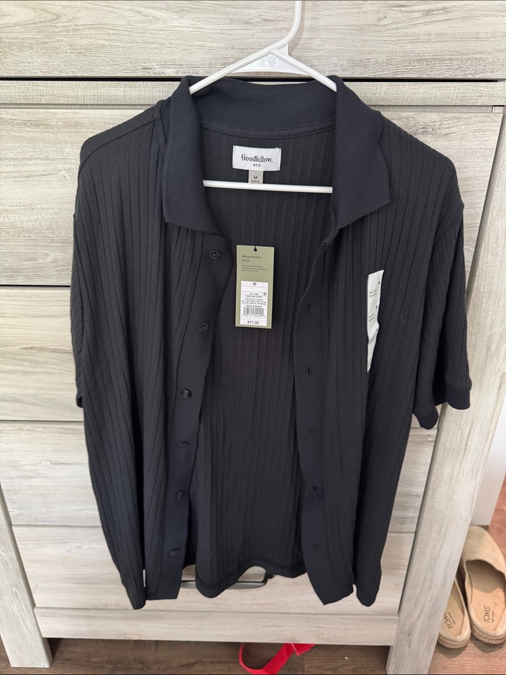 Goodfellow & Co Charcoal Ribbed Short-Sleeve Button Shirt